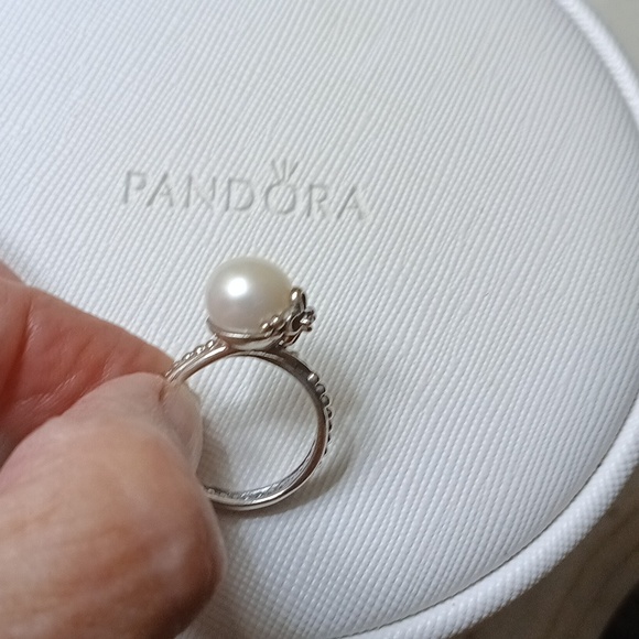 Pandora Vintage Stirling Silver Real Pearl, CZ Garden Odyssey Ring - Picture 3 of 8